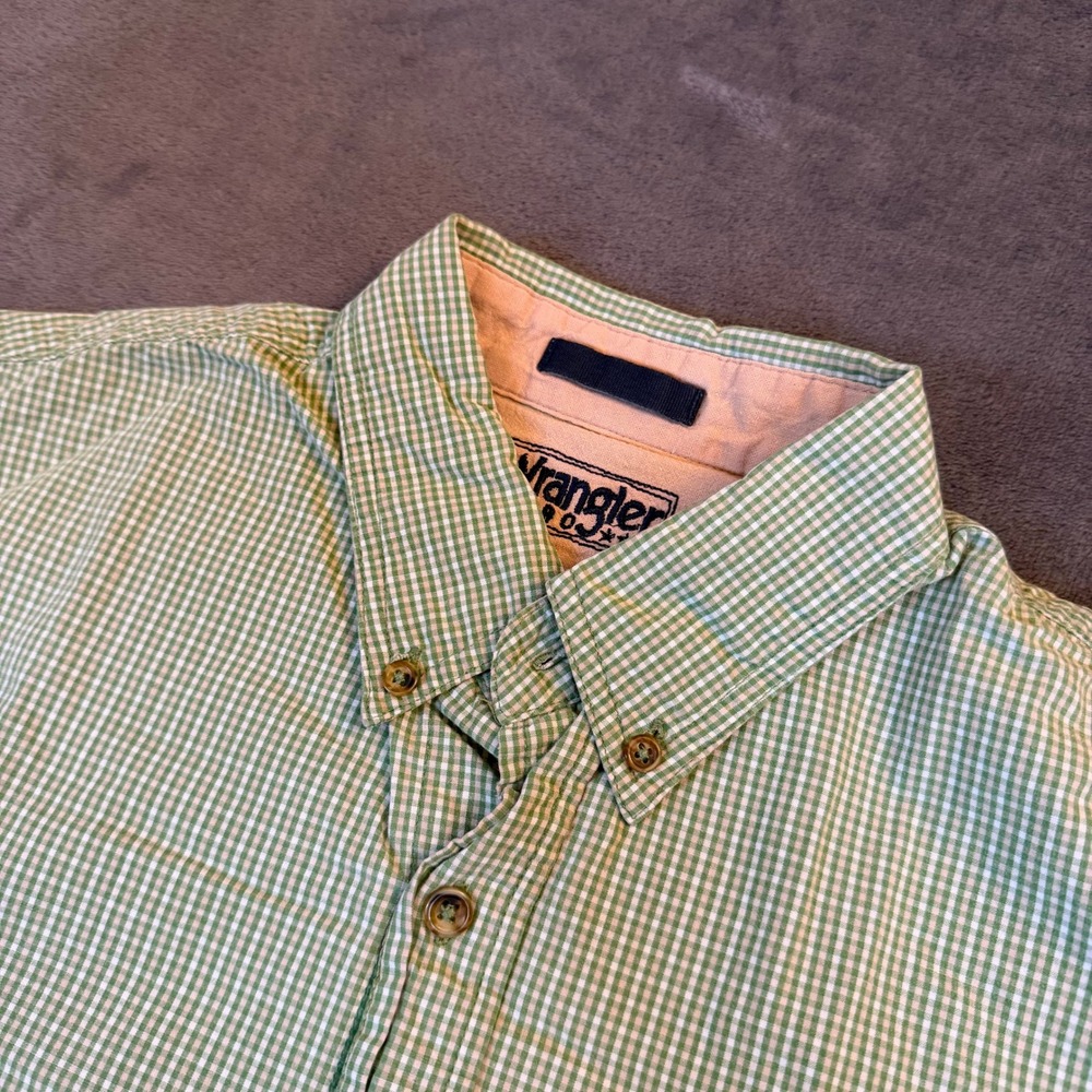 Wrangler Hero Button Down Shirt Mens Large Green Gingham Check Short Sleeve